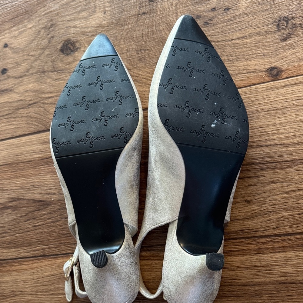 easy street Cream Metallic Pointed-Toe Slingback Mules with Bow - Picture 5 of 6